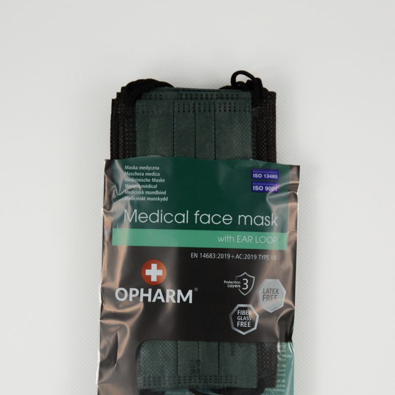 Opharm Mundschutz, Typ II-R mit Nasenbügel, Made in EU, 10er Pack *Dunkelgrün*