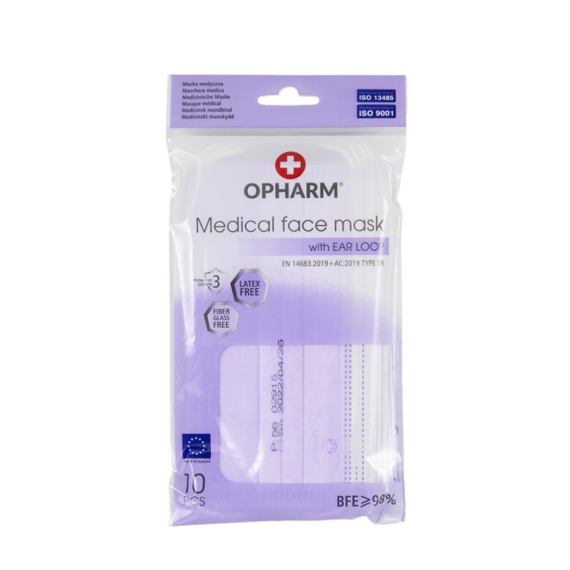 Opharm Mundschutz, Typ II-R mit Nasenbügel, Made in EU, 10er Pack *Lila*