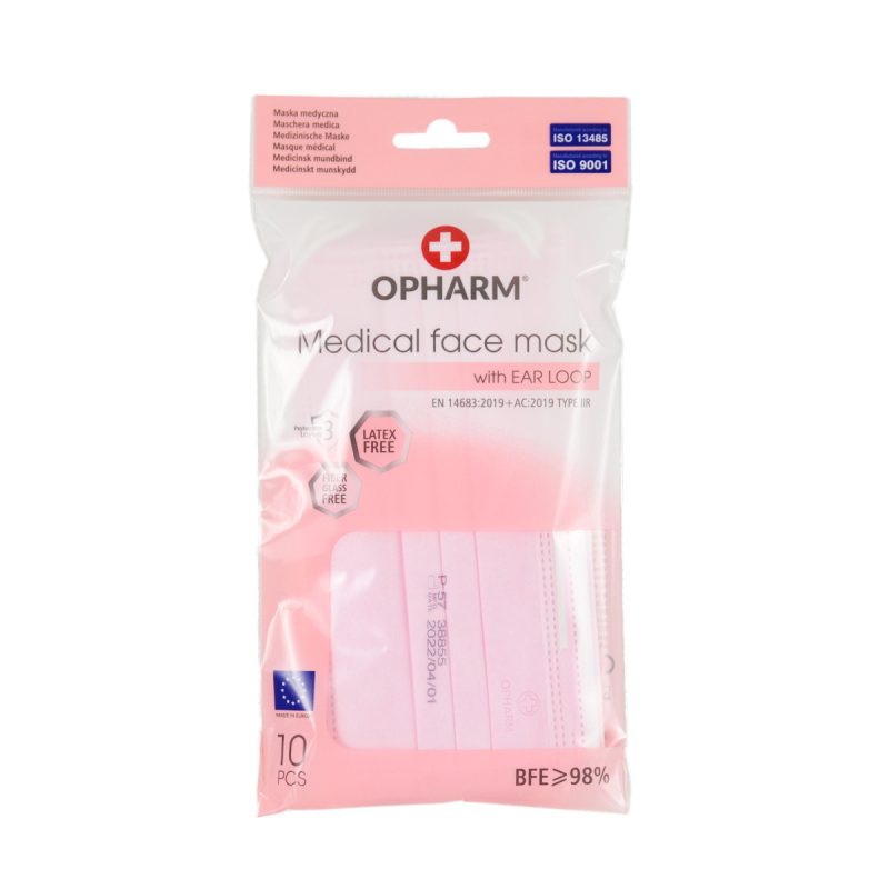 Opharm Mundschutz, Typ II-R mit Nasenbügel, Made in EU, 10er Pack *Rosa*